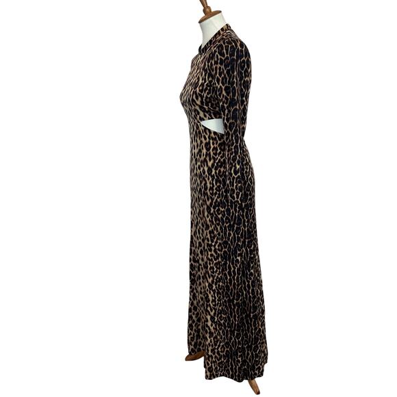 A.L.C. Brown Leopard Long Sleeve Gown Size 4 Silk Maxi Dress Cutout Waist $895 - Picture 7 of 11